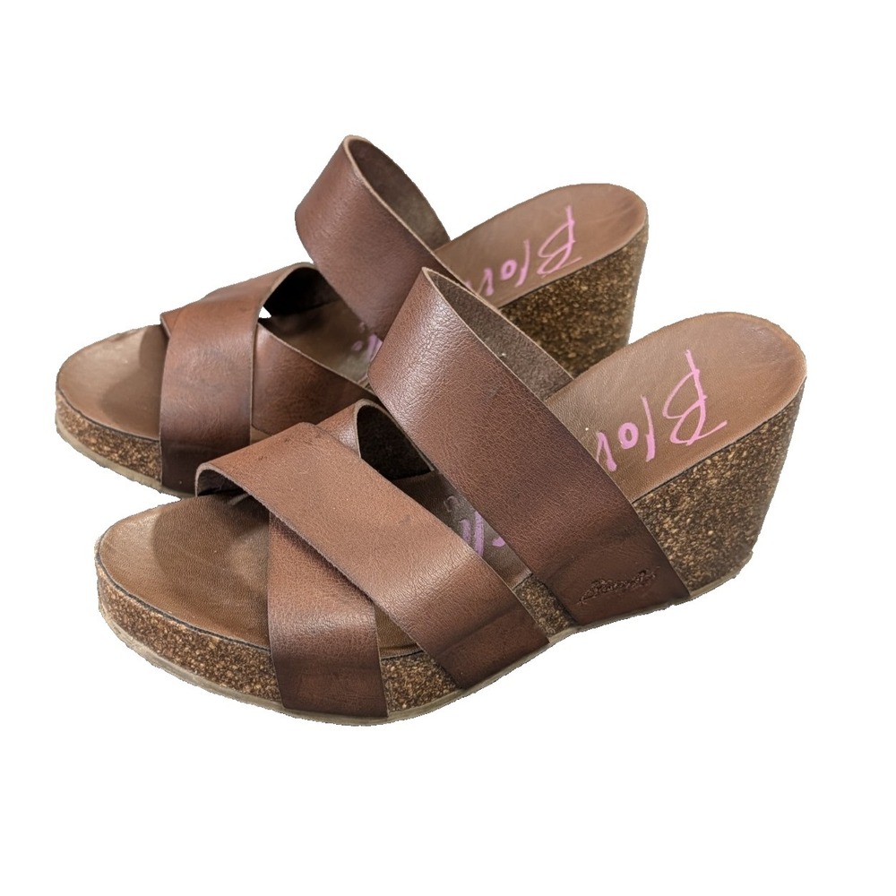 Blowfish Malibu Platform Wedge Sandal Womens 6 Brown Boho Chunky Cork Hickka